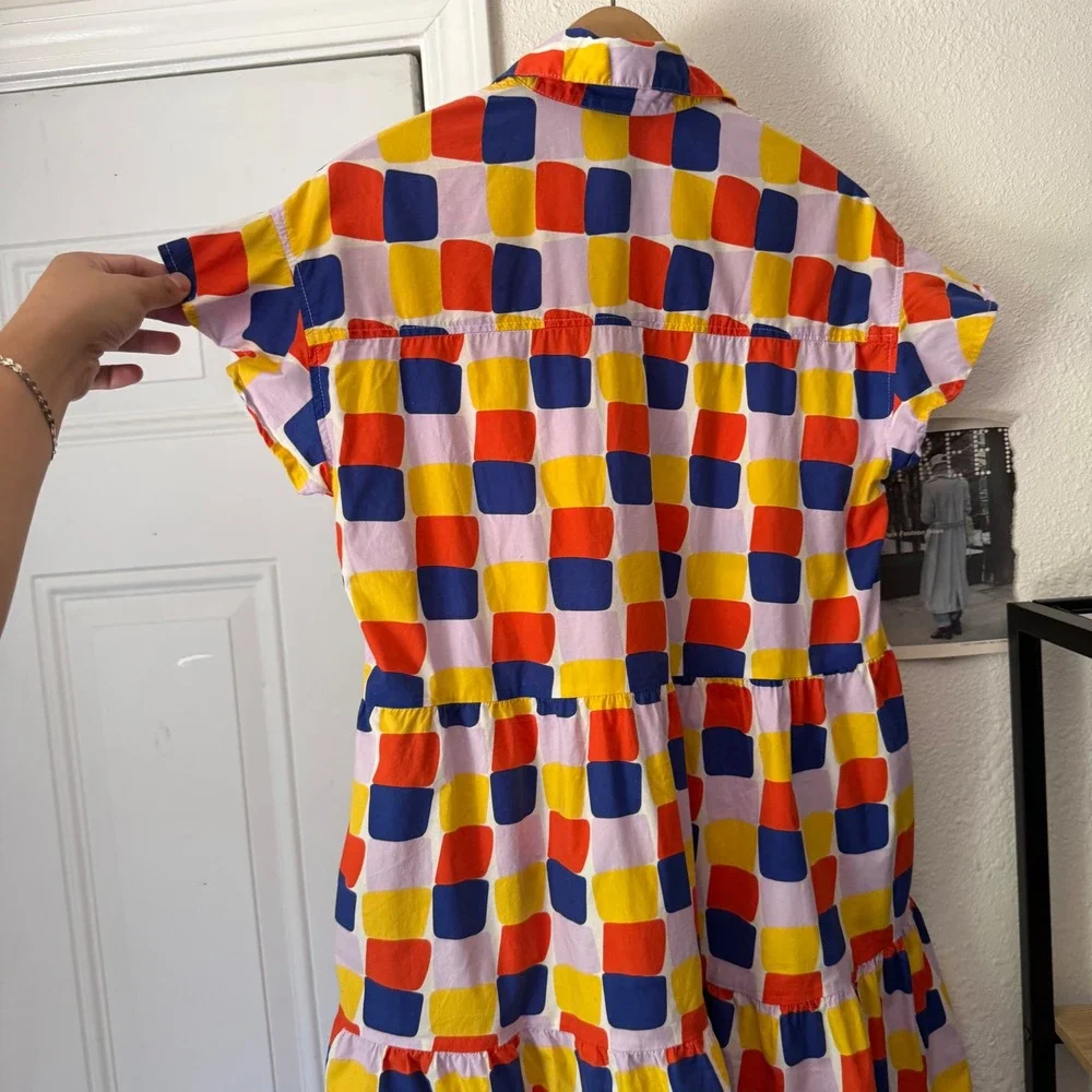NOOWORKS multicolor square geo print cotton ruffle short sleeve mini dress - Picture 5 of 7